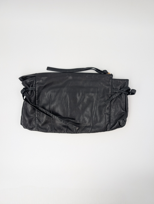 Black Leather Zip Clutch