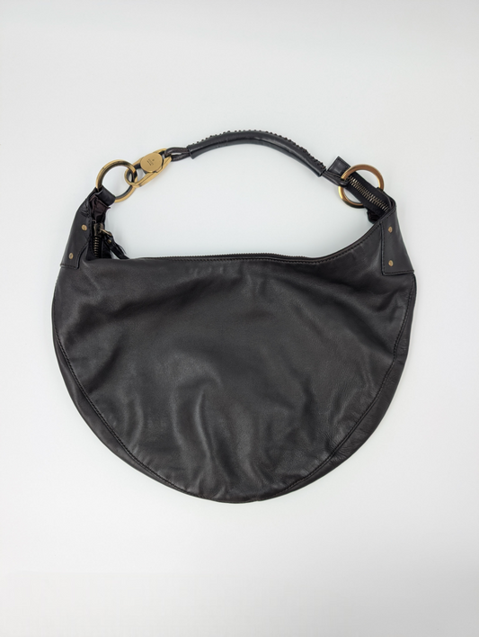 Brown Lambskin Moon Hobo Shoulder Bag