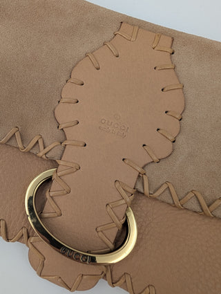 Beige Leather And Suede Whipstitch Shoulder Bag