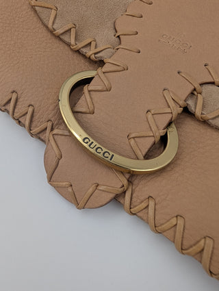 Beige Leather And Suede Whipstitch Shoulder Bag