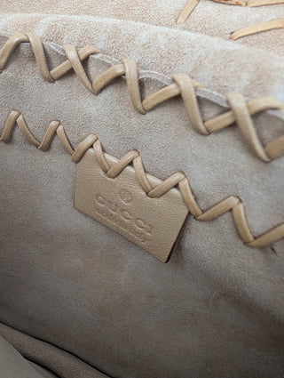 Beige Leather And Suede Whipstitch Shoulder Bag