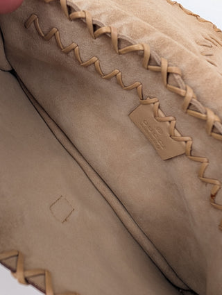 Beige Leather And Suede Whipstitch Shoulder Bag