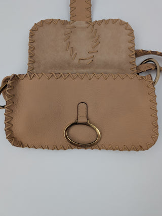 Beige Leather And Suede Whipstitch Shoulder Bag