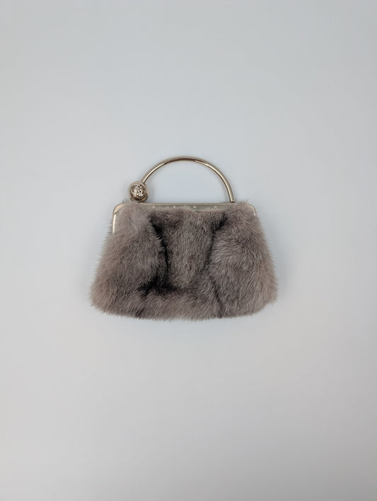 Beige Mink Fur Evening Handbag