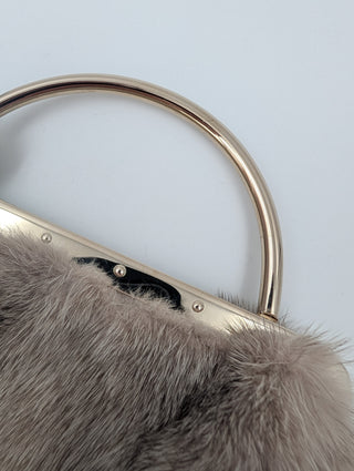 Beige Mink Fur Evening Handbag