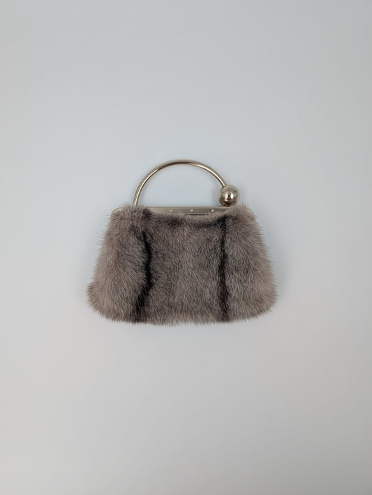 Beige Mink Fur Evening Handbag