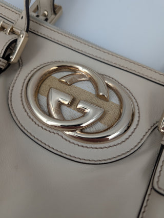 Beige Leather Bowling Bag