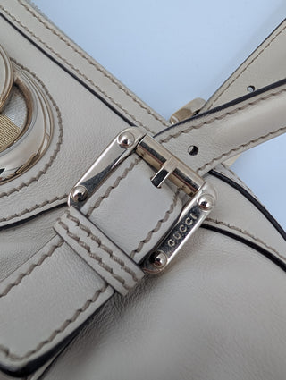 Beige Leather Bowling Bag
