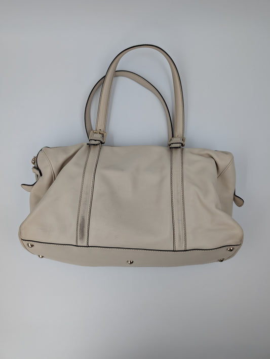 Beige Leather Bowling Bag