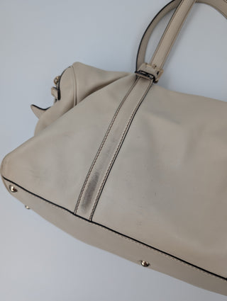 Beige Leather Bowling Bag