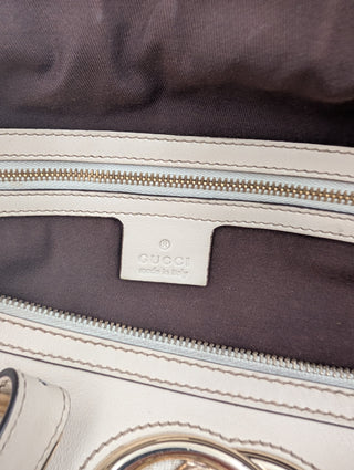 Beige Leather Bowling Bag