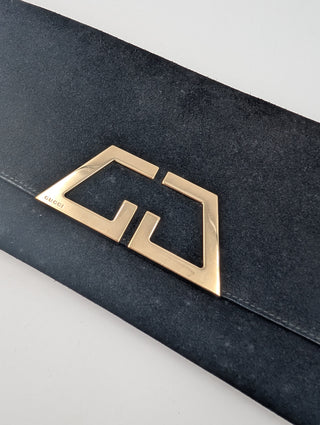 Black Suede Clutch With Gold Logo