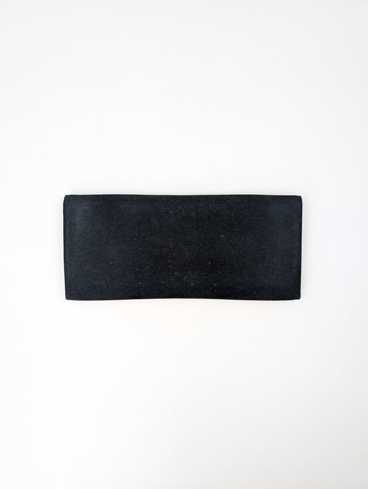 Black Suede Clutch With Gold Logo