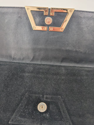 Black Suede Clutch With Gold Logo