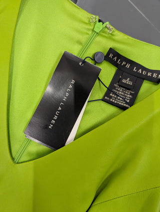 Lime Green V-Neck Leather Sleevless Dress