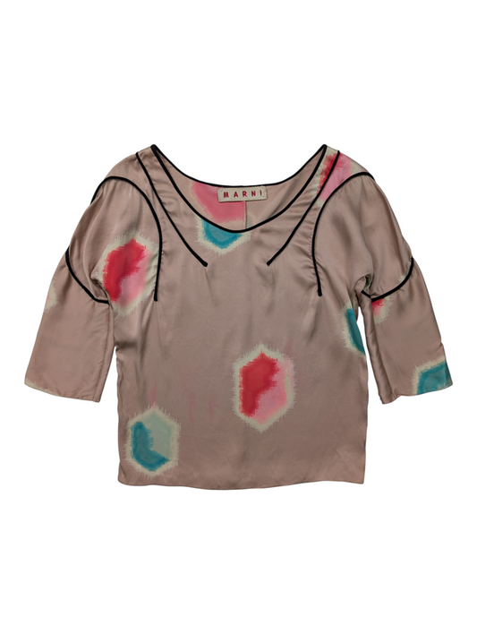 Pink And Floral Top With Black Braiding