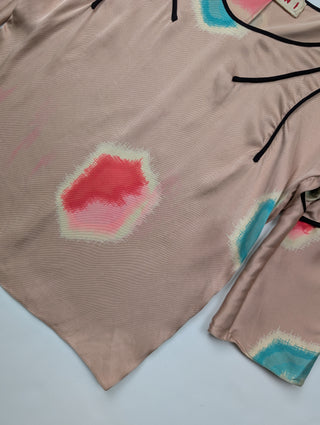 Pink And Floral Top With Black Braiding