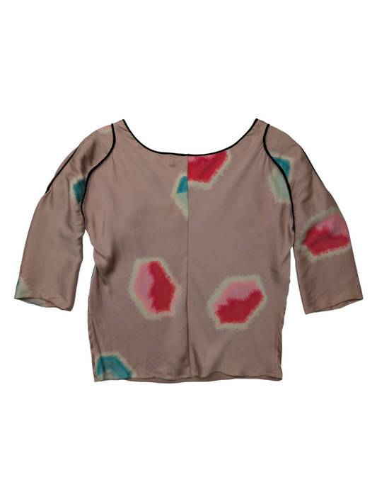 Pink And Floral Top With Black Braiding