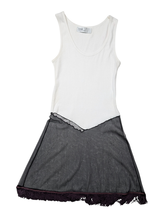 White Cotton Top With Black Sheer Bottom