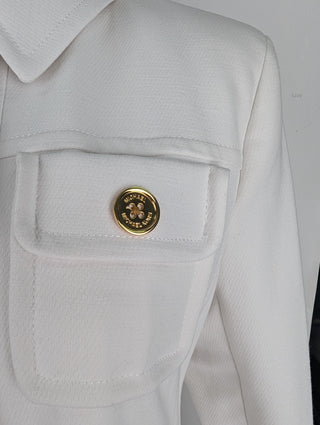 White Long Coat With Gold Buttons