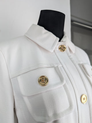 White Long Coat With Gold Buttons
