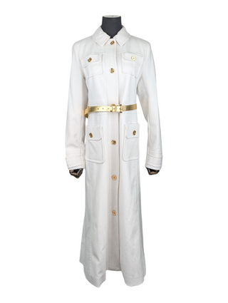 White Long Coat With Gold Buttons