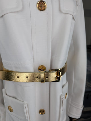 White Long Coat With Gold Buttons