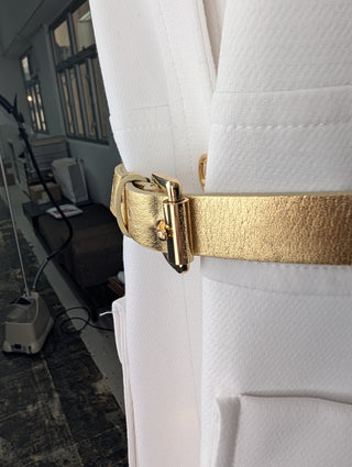 White Long Coat With Gold Buttons