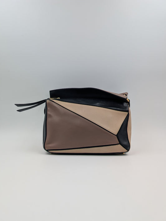 Small Puzzle Brown And Black Leather Bag