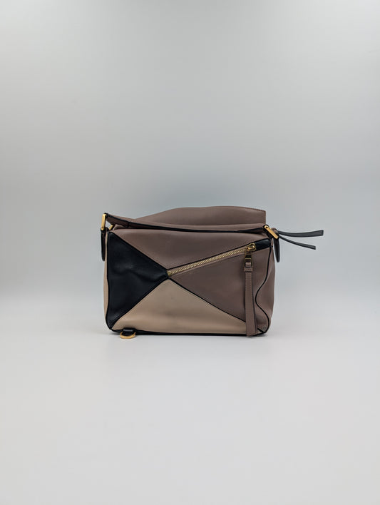 Small Puzzle Brown And Black Leather Bag