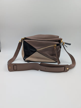 Small Puzzle Brown And Black Leather Bag