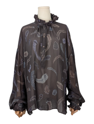 Brown Feather Pattern Long Sleeve Blouse