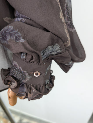 Brown Feather Pattern Long Sleeve Blouse