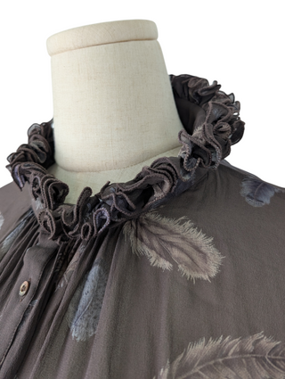 Brown Feather Pattern Long Sleeve Blouse