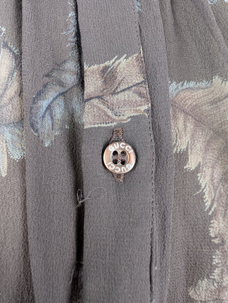 Brown Feather Pattern Long Sleeve Blouse