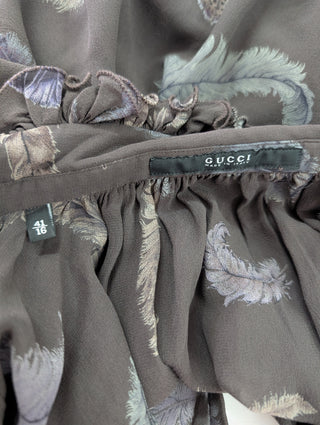 Brown Feather Pattern Long Sleeve Blouse