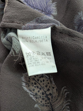 Brown Feather Pattern Long Sleeve Blouse