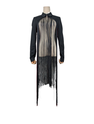Black Cropped Jacket With Fringes