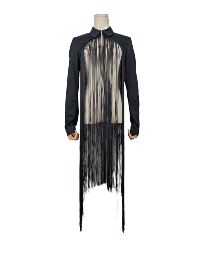 Black Cropped Jacket With Fringes