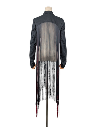 Black Cropped Jacket With Fringes