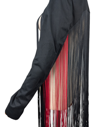 Black Cropped Jacket With Fringes