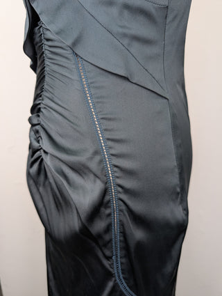 Dark Green Dress With Ruffles And Ruched Front