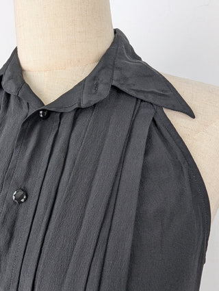 Black Sleeveless Top With Tie And Diamante Buttons