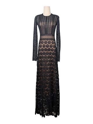 Black Cotton Mesh Long Dress