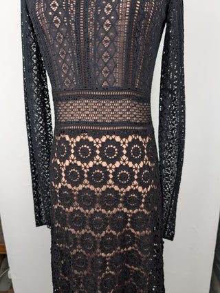 Black Cotton Mesh Long Dress