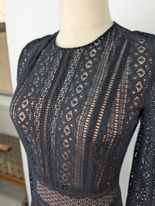 Black Cotton Mesh Long Dress