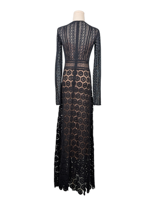 Black Cotton Mesh Long Dress