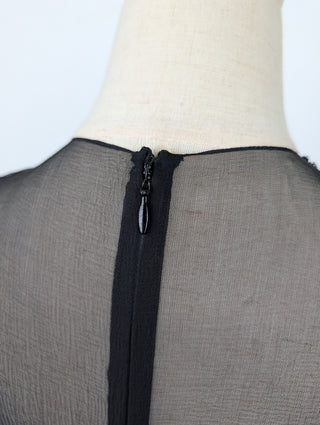 Black Dress With Sheer Sleeves And Ribbon At The Front