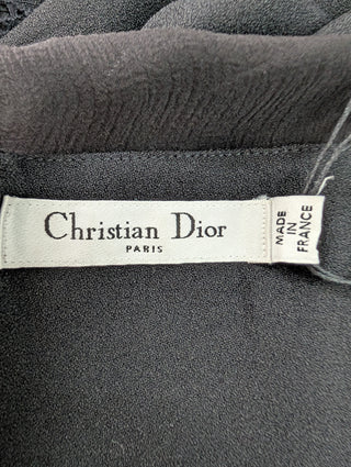 Black Dress With Sheer Sleeves And Ribbon At The Front