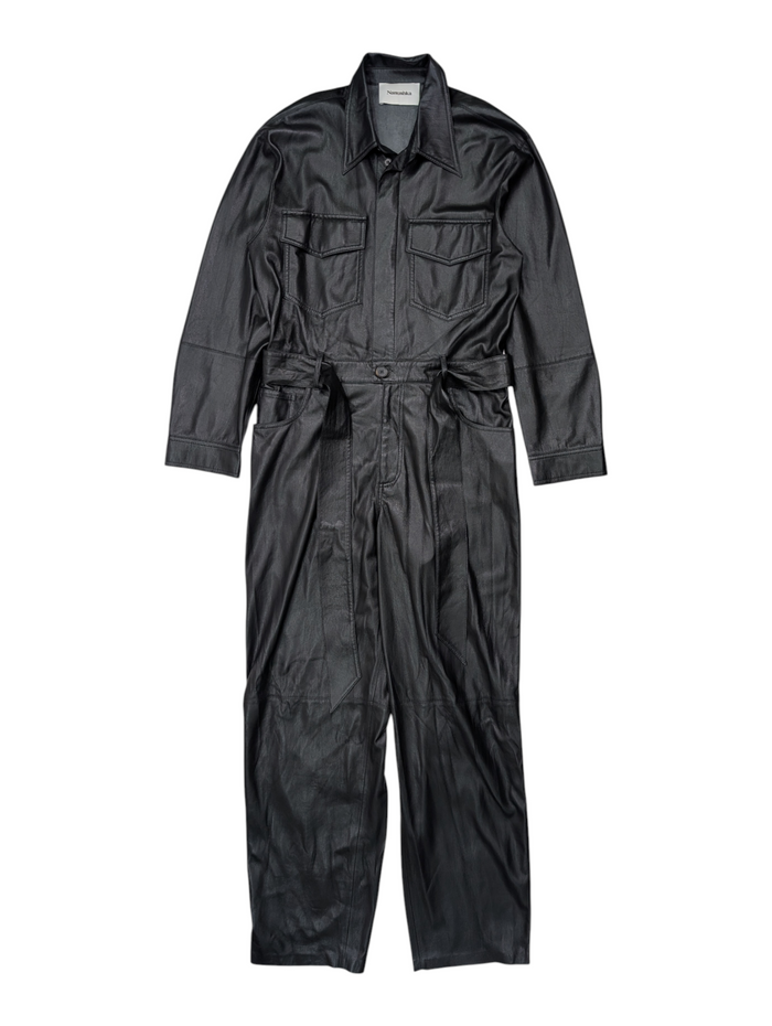Black Faux Leather Jumpsuit